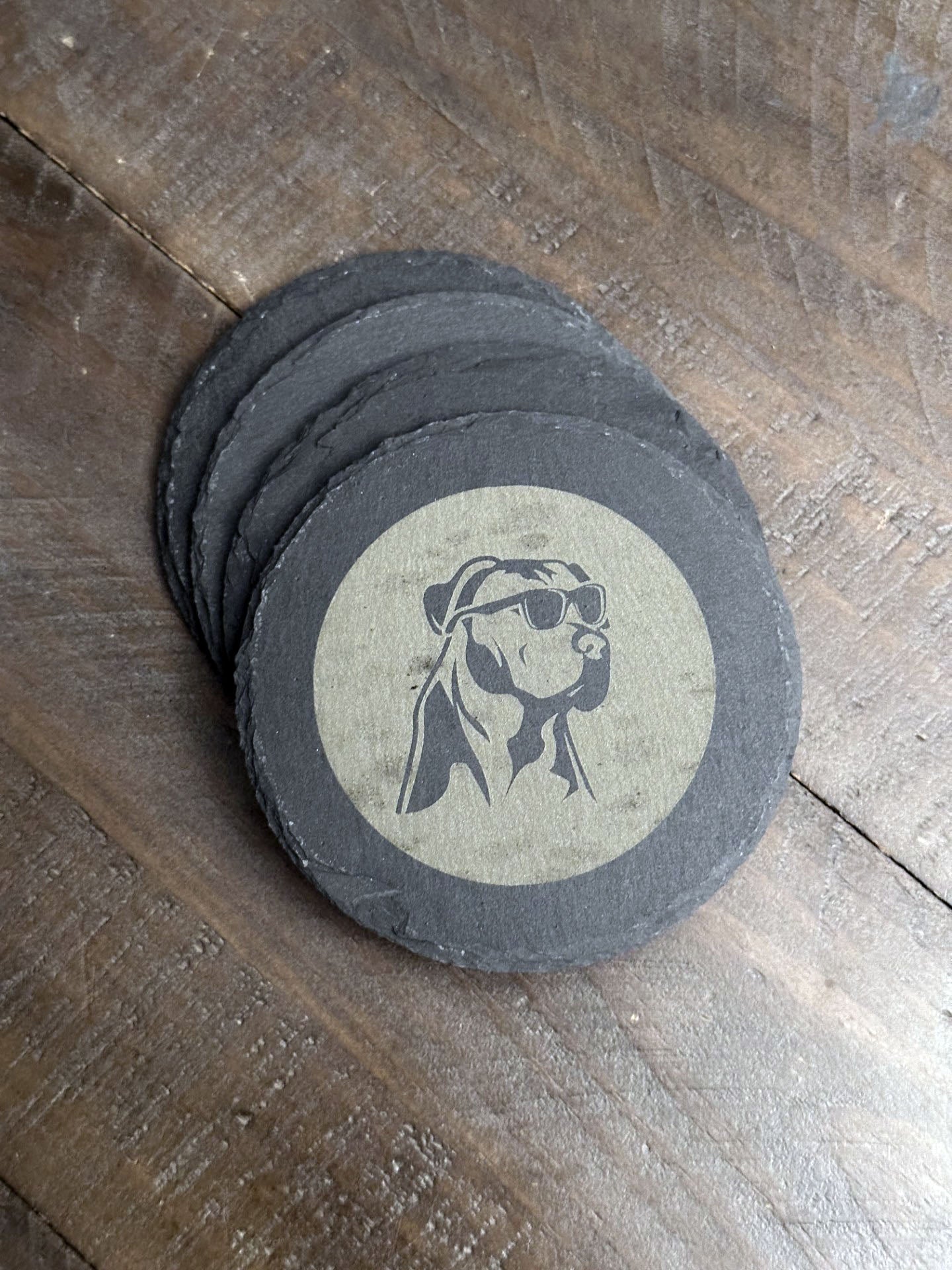 Are you all about that pug life? Do you have a resting pit face? Or maybe you're more of a spaced out shepherd? What about some BIG STRETCHES!? There's a dog to match every vibe! The perfect stocking stuffer, groomsman or house warming gift. These slate coasters will be right at home in any man cave or she shed.