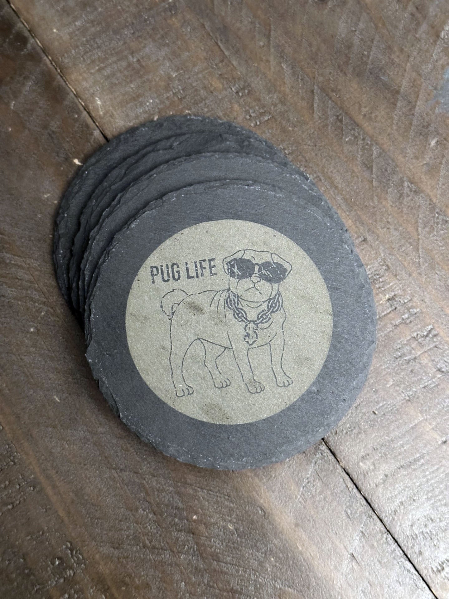 Are you all about that pug life? Do you have a resting pit face? Or maybe you're more of a spaced out shepherd? What about some BIG STRETCHES!? There's a dog to match every vibe! The perfect stocking stuffer, groomsman or house warming gift. These slate coasters will be right at home in any man cave or she shed.