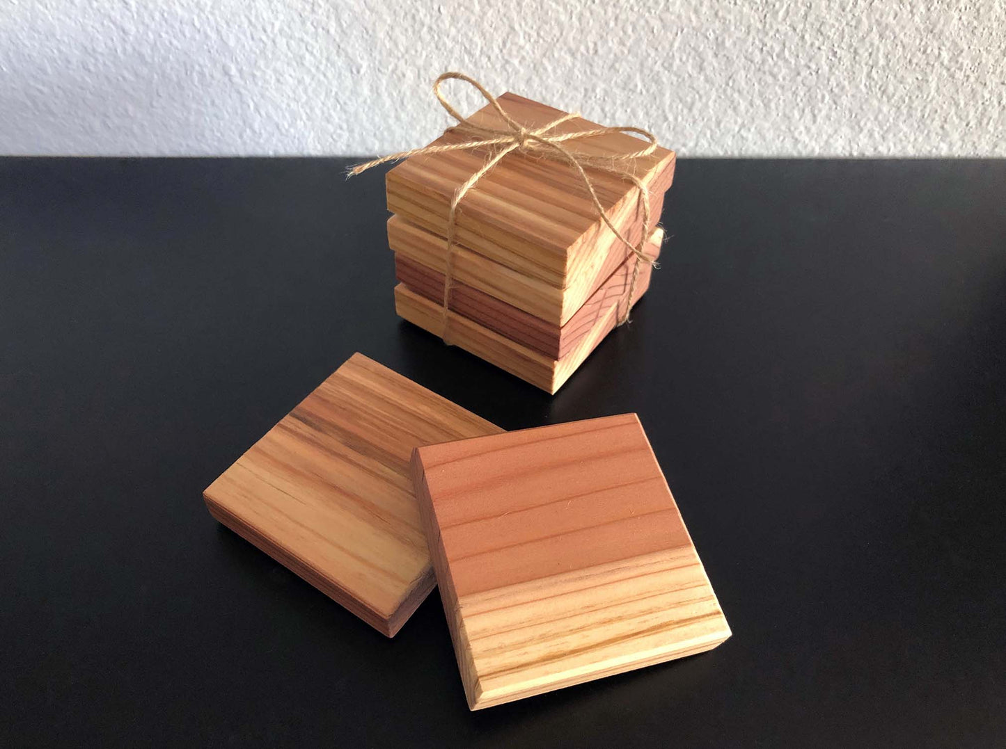 Handmade Reclaimed Redwood Coasters. Sets of 4, 5 or 6 coasters. Felt footpads.