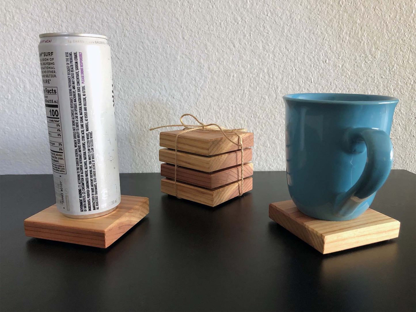 Handmade Reclaimed Redwood Coasters. Sets of 4, 5 or 6 coasters. Felt footpads.