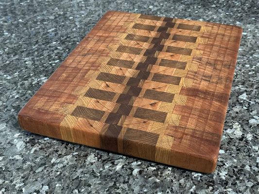 End Grain Cutting Board - Mirrored Black Walnut, Oak, Cherry, and Mahogany