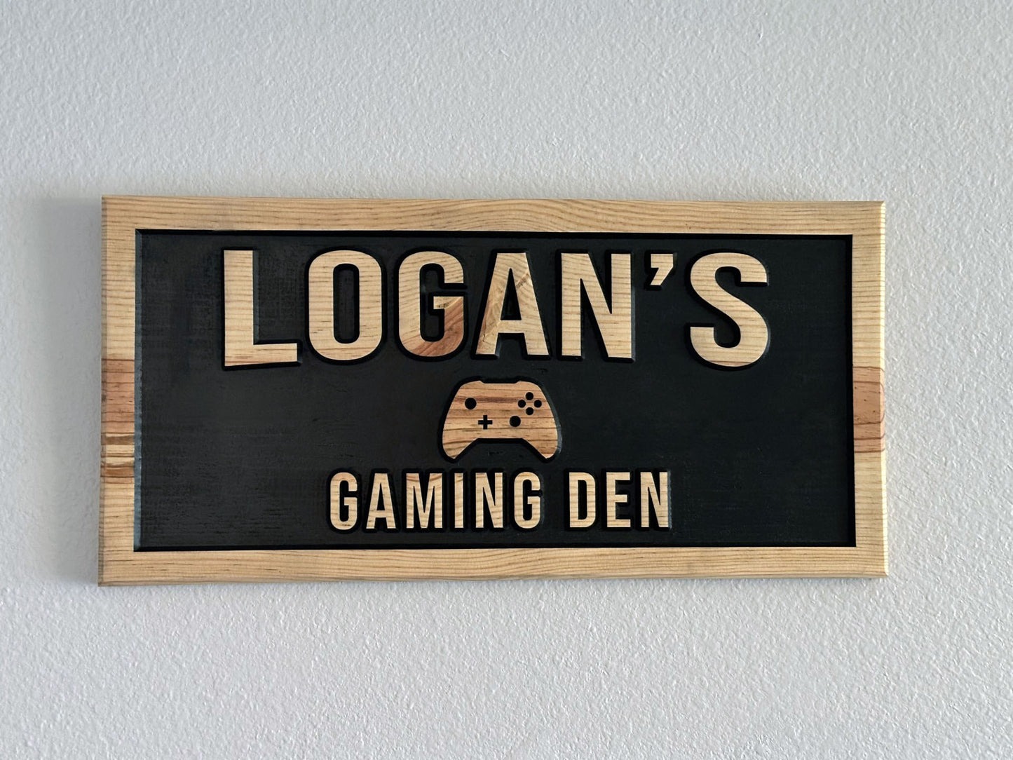 Let everyone know you're the "first player" with a custom 3D Gaming Den sign. Available in multiple sizes, each sign is carved from a single pine board which gives the design a 3D effect. A thoughtful gift for friends, loved ones, and of course gamers! Handmade by Space Rubber Ducky Designs in Southern California, USA.