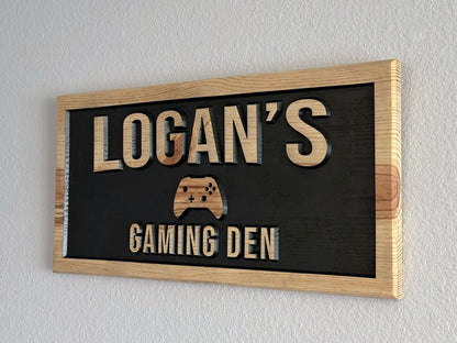 Let everyone know you're the "first player" with a custom 3D Gaming Den sign. Available in multiple sizes, each sign is carved from a single pine board which gives the design a 3D effect. A thoughtful gift for friends, loved ones, and of course gamers! Handmade by Space Rubber Ducky Designs in Southern California, USA.