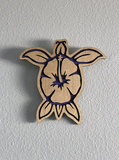 Brighten up your living space with some colorful turtle decor! Each piece of wall art features a sea turtle with hibiscus flower and an inlay color. Variety of colors and wood stains. A thoughtful gift for friends, loved ones, teacher appreciation! Handmade by Space Rubber Ducky Designs in Southern California, USA.