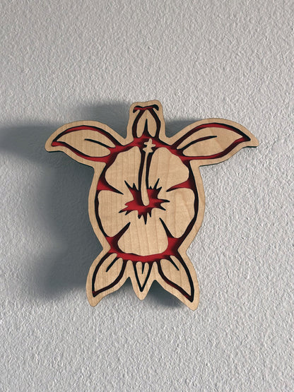 Brighten up your living space with some colorful turtle decor! Each piece of wall art features a sea turtle with hibiscus flower and an inlay color. Variety of colors and wood stains. A thoughtful gift for friends, loved ones, teacher appreciation! Handmade by Space Rubber Ducky Designs in Southern California, USA.