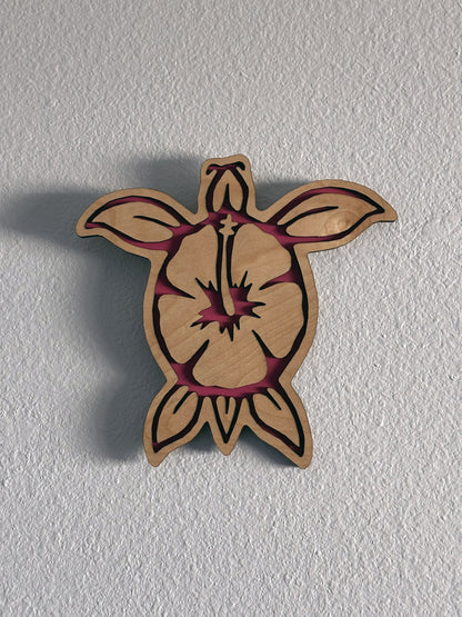 Brighten up your living space with some colorful turtle decor! Each piece of wall art features a sea turtle with hibiscus flower and an inlay color. Variety of colors and wood stains. A thoughtful gift for friends, loved ones, teacher appreciation! Handmade by Space Rubber Ducky Designs in Southern California, USA.